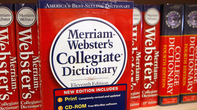 A Merriam-Webster's Collegiate Dictionary is displayed in a bookstore November 10, 2003 in Niles, Illinois. (Photo by Tim Boyle/Getty Images)