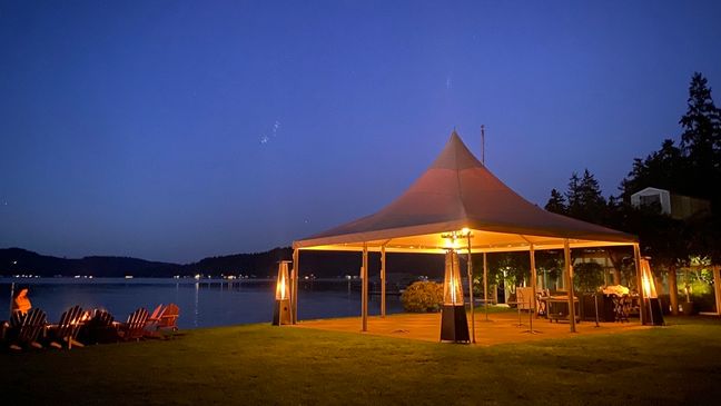 Alderbrook's signature waterfront tent. Perfect for wedding receptions or morning yoga! (Image: Jennifer King / Seattle Refined)